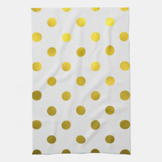 Gold Leaf Metallic Faux Foil Large Polka Dot White Theedoek