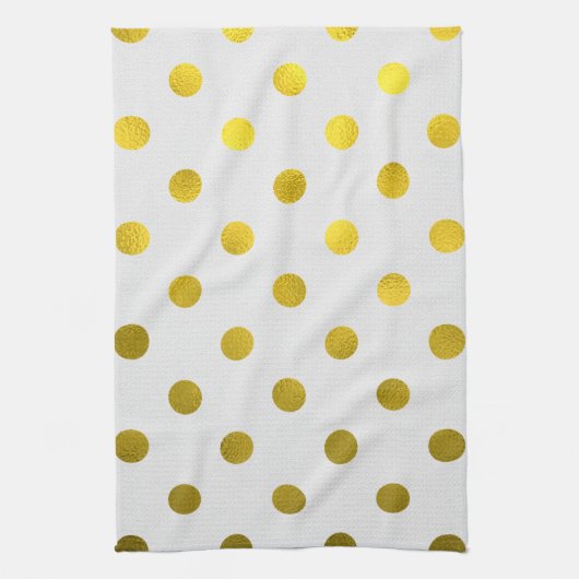 Gold Leaf Metallic Faux Foil Large Polka Dot White Theedoek (Verticaal)