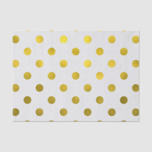 Gold Leaf Metallic Faux Foil Large Polka Dot White Tissuepapier