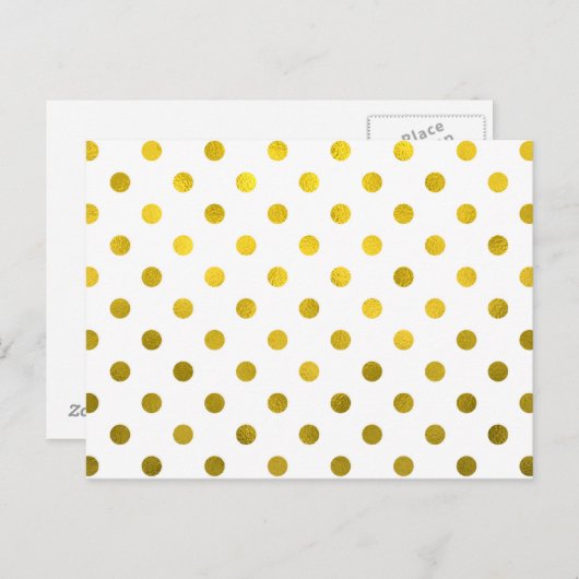 Gold Leaf Metallic Faux Foil Small Polka Dot White Briefkaart (Voorkant / Achterkant)