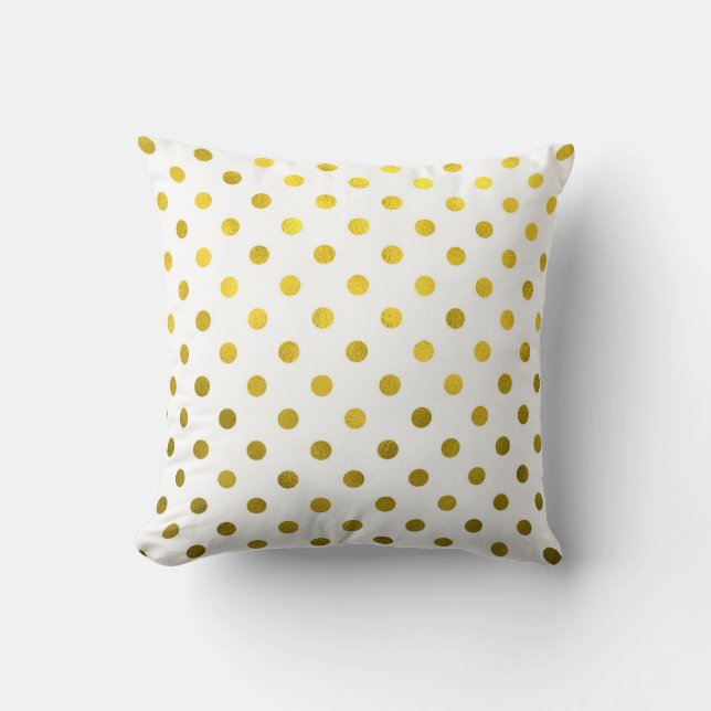 Gold Leaf Metallic Faux Foil Small Polka Dot White Kussen (Voorkant)