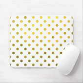 Gold Leaf Metallic Faux Foil Small Polka Dot White Muismat (Met muis)