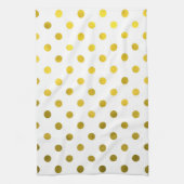 Gold Leaf Metallic Faux Foil Small Polka Dot White Theedoek (Verticaal)