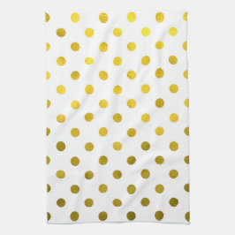 Gold Leaf Metallic Faux Foil Small Polka Dot White Theedoek
