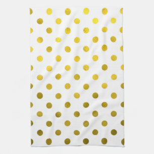 Gold Leaf Metallic Faux Foil Small Polka Dot White Theedoek