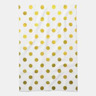 Gold Leaf Metallic Faux Foil Small Polka Dot White Theedoek