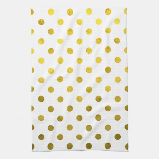 Gold Leaf Metallic Faux Foil Small Polka Dot White Theedoek (Verticaal)
