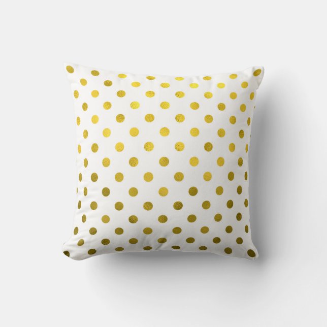 Gold Leaf Metallic Polka Dot on White Stippen Patt Kussen (Voorkant)