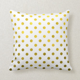 Gold Leaf Metallic Polka Dot on White Stippen Patt Kussen