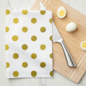 Gold Leaf Metallic Polka Dot on White Stippen Patt Theedoek (Quarter Fold)