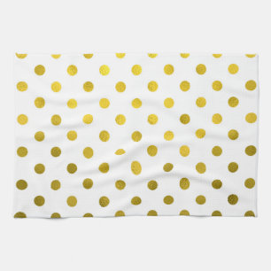 Gold Leaf Metallic Polka Dot on White Stippen Patt Theedoek