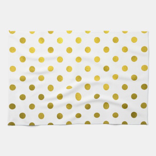 Gold Leaf Metallic Polka Dot on White Stippen Patt Theedoek (Horizontaal)