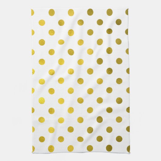 Gold Leaf Metallic Polka Dot on White Stippen Patt Theedoek (Verticaal)
