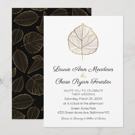 Gold Leaf Minimal Fall Wedding Kaart (Voorkant / Achterkant)