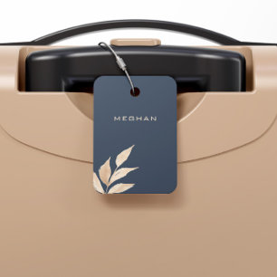 Gold Leaf Minimalist Monogram Marine Blauw Bagagelabel