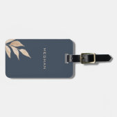 Gold Leaf Minimalist Monogram Marine Blauw Bagagelabel (Voorkant horizontaal)