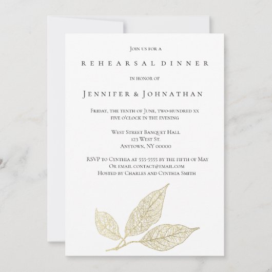 Gold Leaf Moderne repetitie Diner Uitnodigingen (Voorkant)