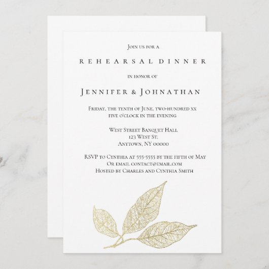 Gold Leaf Moderne repetitie Diner Uitnodigingen (Voorkant / Achterkant)