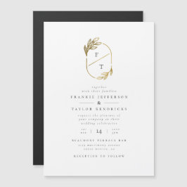 Gold Leaf Monogram | Moderne minimalistische bruil Magnetische Uitnodiging