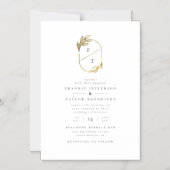 Gold Leaf Monogram | Moderne minimalistische bruil Magnetische Uitnodiging (Voorkant)