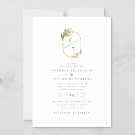 Gold Leaf Monogram | Moderne minimalistische bruil Magnetische Uitnodiging