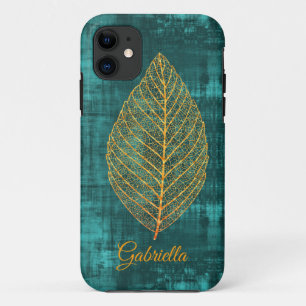 Gold Leaf over Blauwgroen Groen Satin -*personalis Case-Mate iPhone Case