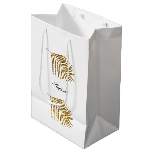 Gold Leaf Pattern Birthday Holiday - Aangepaste na Medium Cadeauzakje (Voorkant Gekanteld)
