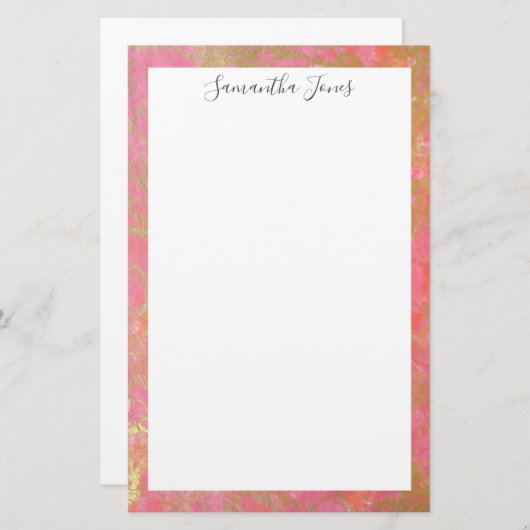 Gold Leaf Pink Marble Metallic | Gepersonaliseerd Briefpapier (Voorkant / Achterkant)
