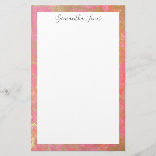 Gold Leaf Pink Marble Metallic | Gepersonaliseerd Briefpapier (Voorkant)