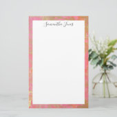 Gold Leaf Pink Marble Metallic | Gepersonaliseerd Briefpapier (Staand voorkant)