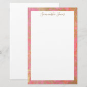 Gold Leaf Pink Marble Metallic | Gepersonaliseerd Briefpapier (Voorkant / Achterkant)
