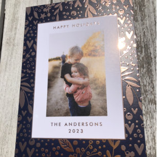 Gold Leaf Preferred Blue Floral Lijst   Foto Folie Feestdagenkaart