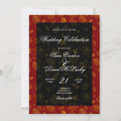 Gold Leaf Red en Black Autumn Wedding Kaart (Voorkant)