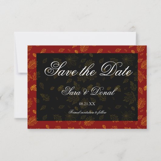 Gold Leaf Red en Black Save the Date Kaart (Voorkant)