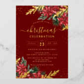 Gold Leaf Red Foliage Kerstfeest Folie Uitnodiging (Voorkant)