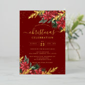 Gold Leaf Red Foliage Kerstfeest Folie Uitnodiging (Staand Voorkant)