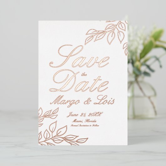 Gold Leaf Save the Date Ppress Folie Invitation Folie Uitnodiging (Staand Voorkant)