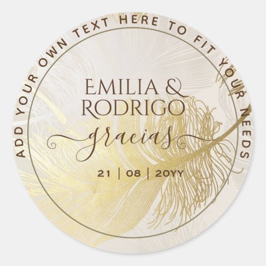 Gold Leaf Spanish Boda Gracias Weddenschap Bedankt Ronde Sticker (Voorkant)