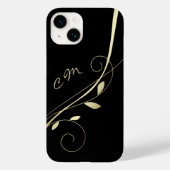 Gold Leaf Swirl Black Monogram Case-Mate iPhone Case (Achterkant)