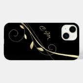 Gold Leaf Swirl Black Monogram Case-Mate iPhone Case (Achterkant (horizontaal))