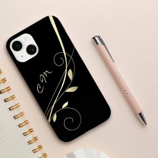 Gold Leaf Swirl Black Monogram Case-Mate iPhone Case