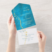 Gold Leaf Swirl Blauwgroen Blue Photo Template Wed All In One Uitnodiging (Afscheurbaar)