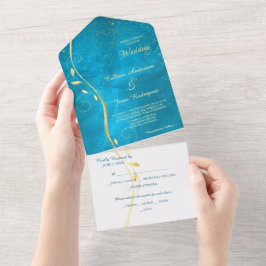 Gold Leaf Swirl Blauwgroen Blue Photo Template Wed All In One Uitnodiging
