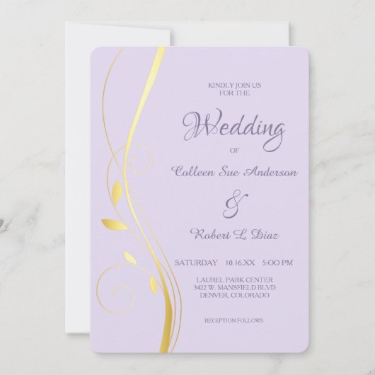 Gold Leaf Swirl Bord Orchidee Huwelijksuitnodiging Kaart (Voorkant)