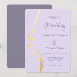 Gold Leaf Swirl Bord Orchidee Huwelijksuitnodiging Kaart