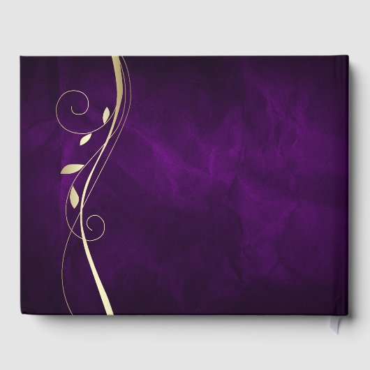 Gold Leaf Swirl Deep Paars Weddenschap Gastenboek (Achterkant)