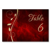 Gold Leaf Swirl Deep Red Wedtable Number Kaart (Achterkant)
