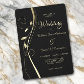 Gold Leaf Swirl Elegant Black Wedding Uitnodiging