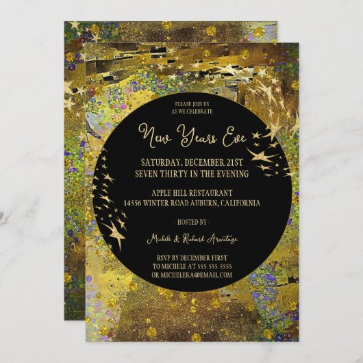 Gold Leaf Uitnodiging voor Nieuwjaar (Voorkant / Achterkant)