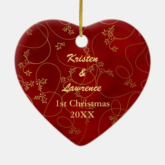 Gold Leaf Vine Fotosjabloon voor eerste kerstmis Keramisch Ornament (Achterkant)